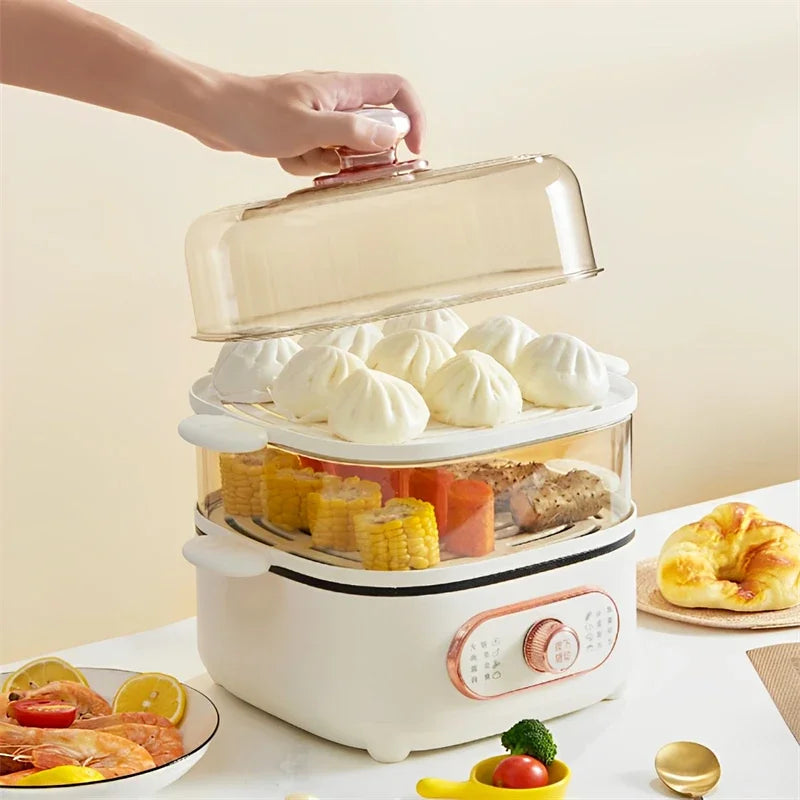 110V Electric Food Steamer 10.5L Large Capacity 2-layer Multi Cooker Steamer Box Household Pan Warmer Steamer Breakfast Machine