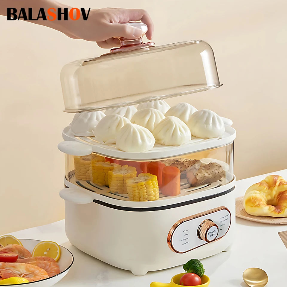 110V Electric Food Steamer 10.5L Large Capacity 2-layer Multi Cooker Steamer Box Household Pan Warmer Steamer Breakfast Machine